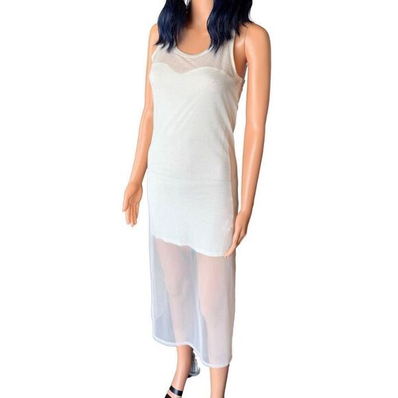 Swell Cream Sheer Overlay Sleeveless Midi Dress Size Small - Picture 3 of 6
